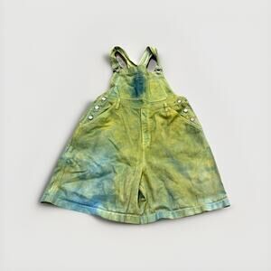 Skoozi Womens Tie Dye Green Blue Pockets Belt Loops Overalls Shorts Size L LARGE